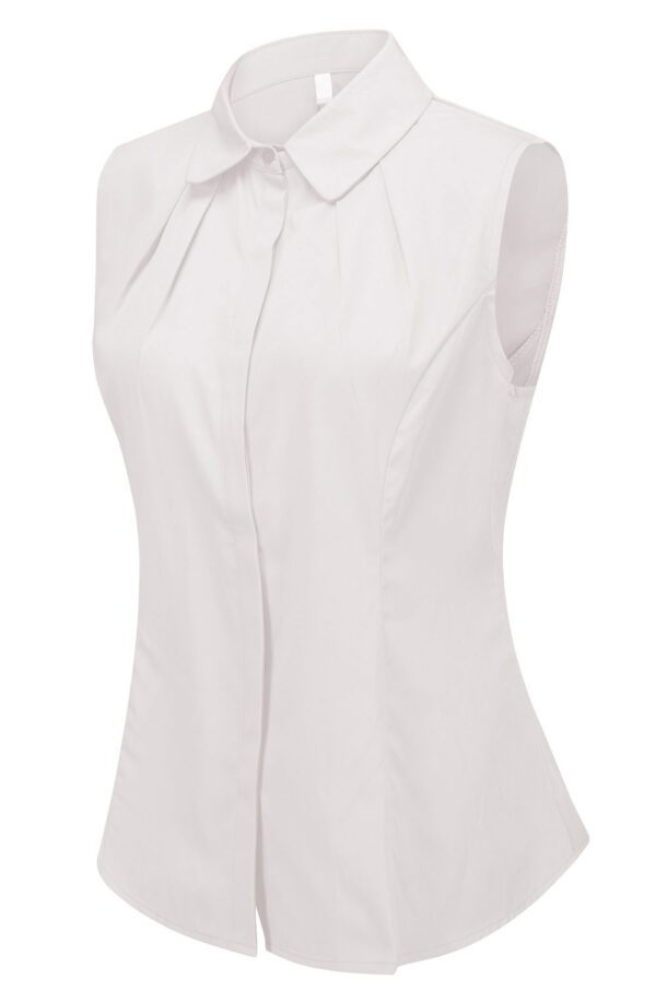 Womens Collared Pleated Sleeveless Button Down Shirt Work Blouse