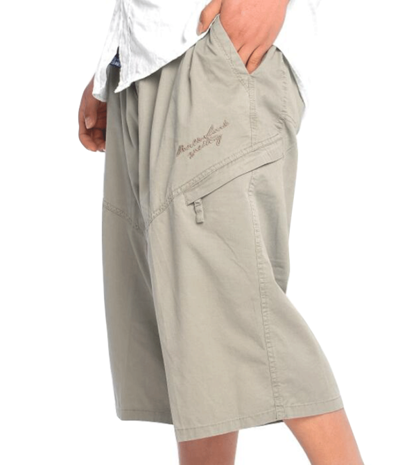 Xinnande - Mens Elastic Relaxed Fit Zip Fly Below Knee 3/4 Cargo Shorts