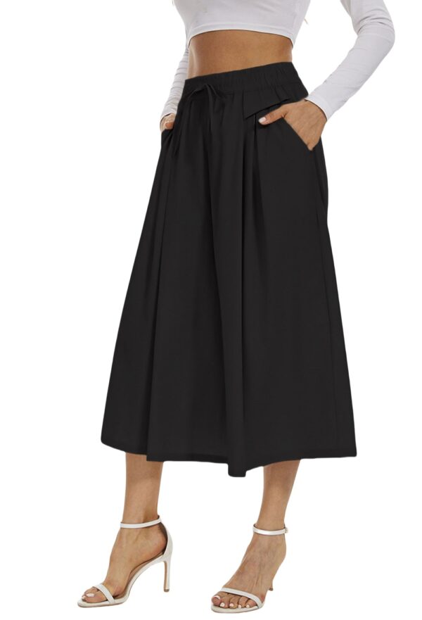 DPO - Womens Casual Wide Leg Flowy Cropped Pants High Elastic Waist Drawstring Culottes with Pockets